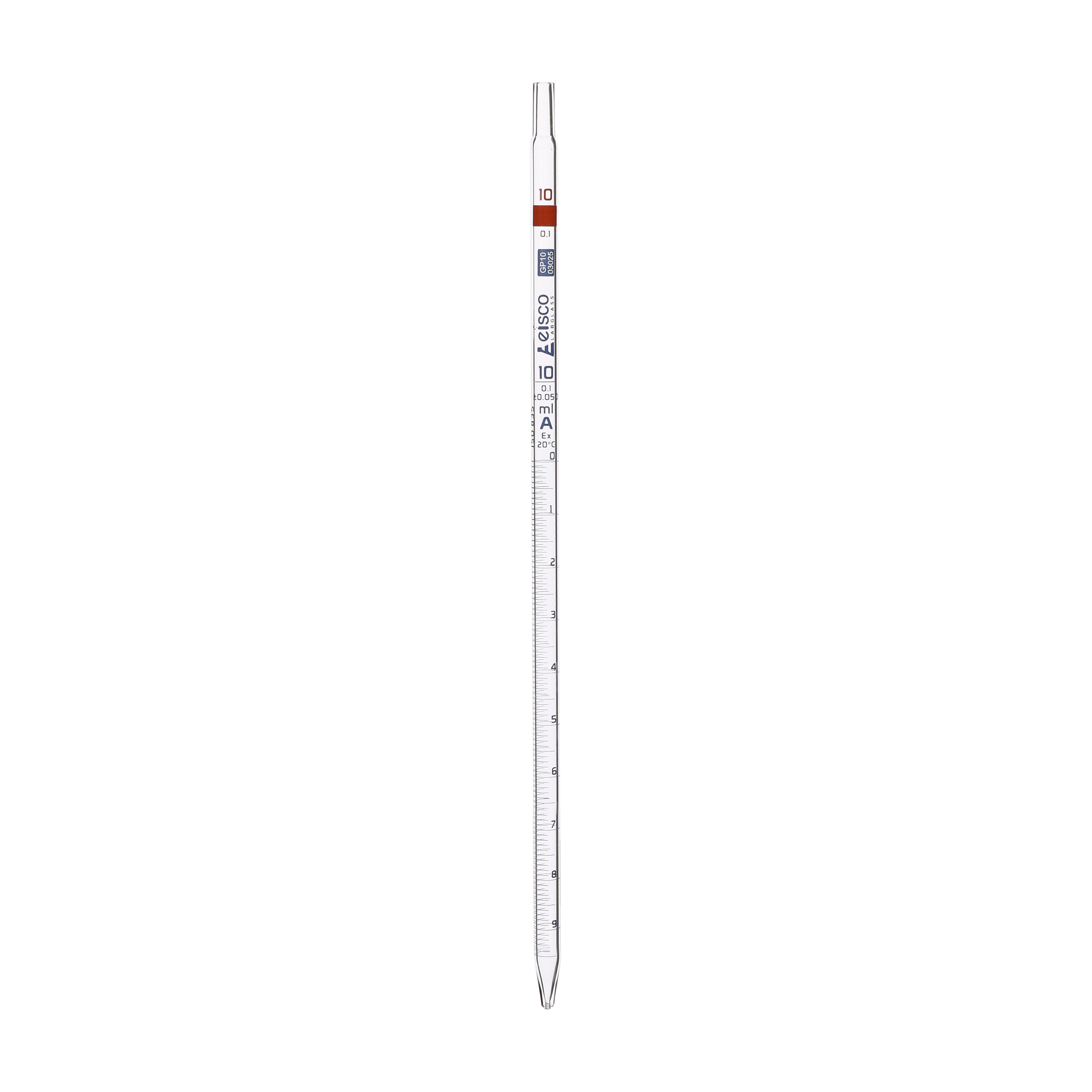 Pipette, graduated, calibrated for delivery from zero mark at top to graduation mark, face marked, 10 cm3 capacity x 0.1 cm3 divisions, pack of 5